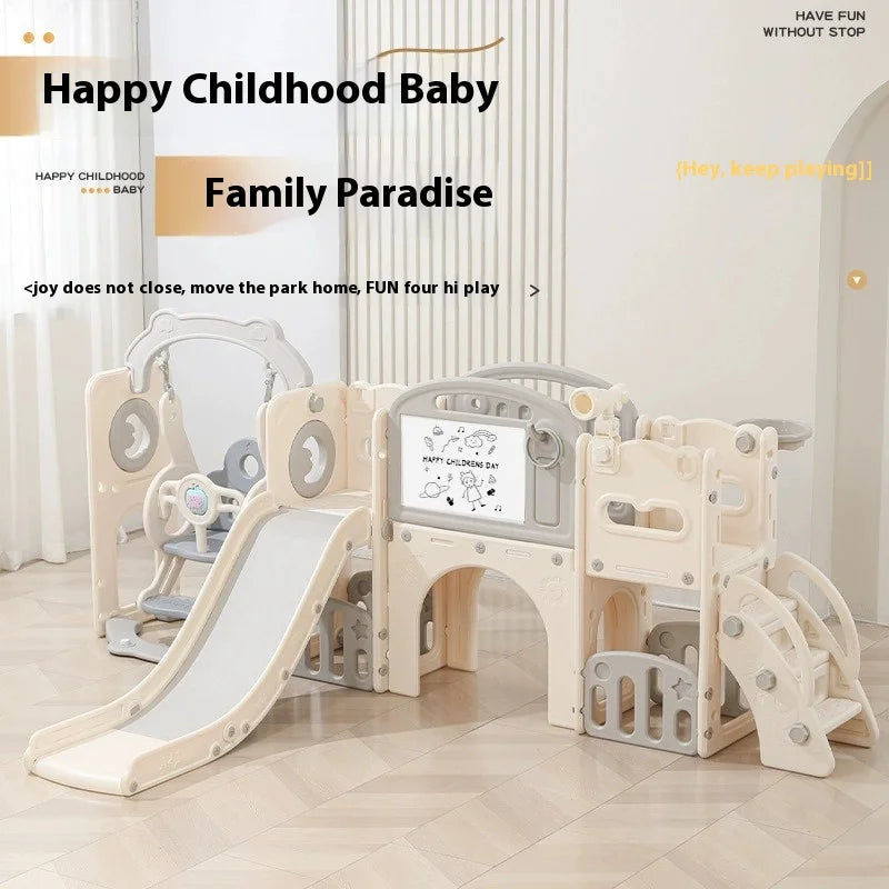 5-in-1 Kids Play Set - Swing, Slide, Basketball Hoop, Drawing Board & Storage for Ages 3-6