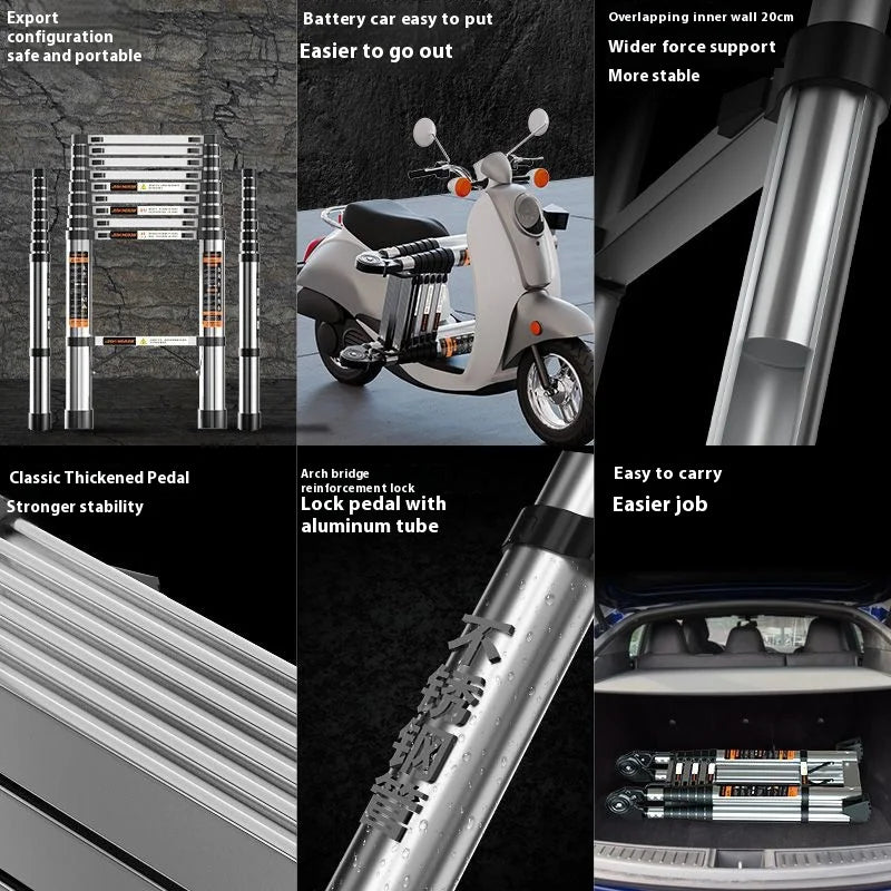 Stainless Steel Telescopic Ladder Heavy Duty Adjustable Multi-Function Folding Step Ladder For Home Indoor Outdoor Safety Use