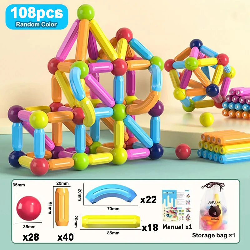 Magnet Ball Sticks Rod Games Magnetic Construction Set 188PCS Magnetic Building Blocks Toy Montessori Educational Toys for Kids