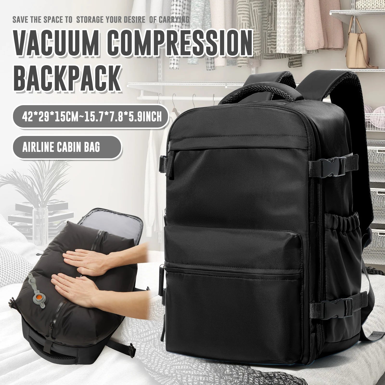 Travel Backpack Airbag 43x29x15 Cabin Bag Airplane, Ryanair 40x25x20 Electric Air Vacuum Backpack Hand Luggage, Durable Backpack
