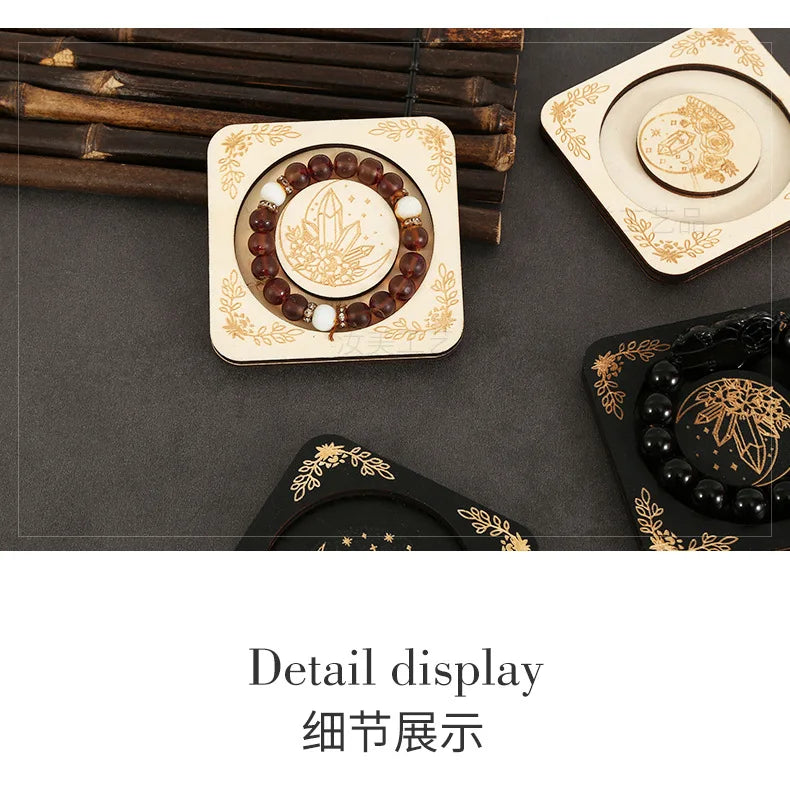 Wooden Beaded Tray Decoration Creative American Decorative Jewelry Display Stand Round Hand Tray Wooden Crafts Home Decor