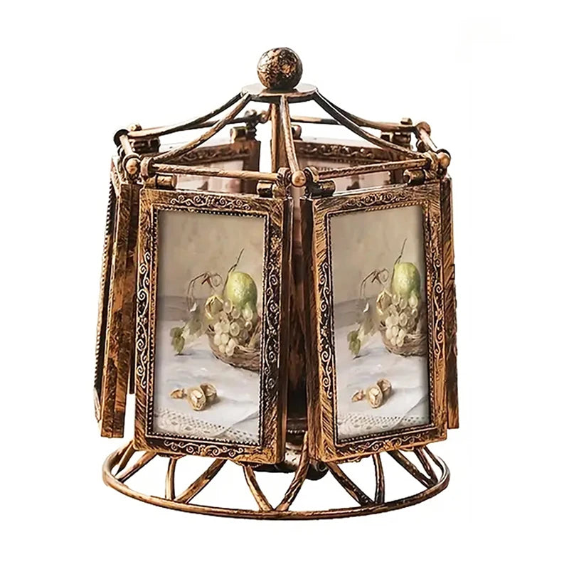 Vintage Carousel Windmill Photo Frame - Retro Bronze Rotating Picture Display 4/5 Inch