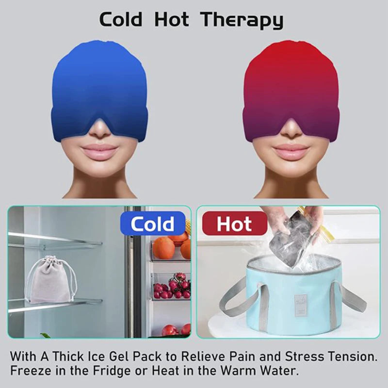 Migraine Relief HatHead Massager Gel Hot Cold Therapy Headache Migraine Relief Cap For Chemo,Sinus,Neck Wearable Therapy Wrap