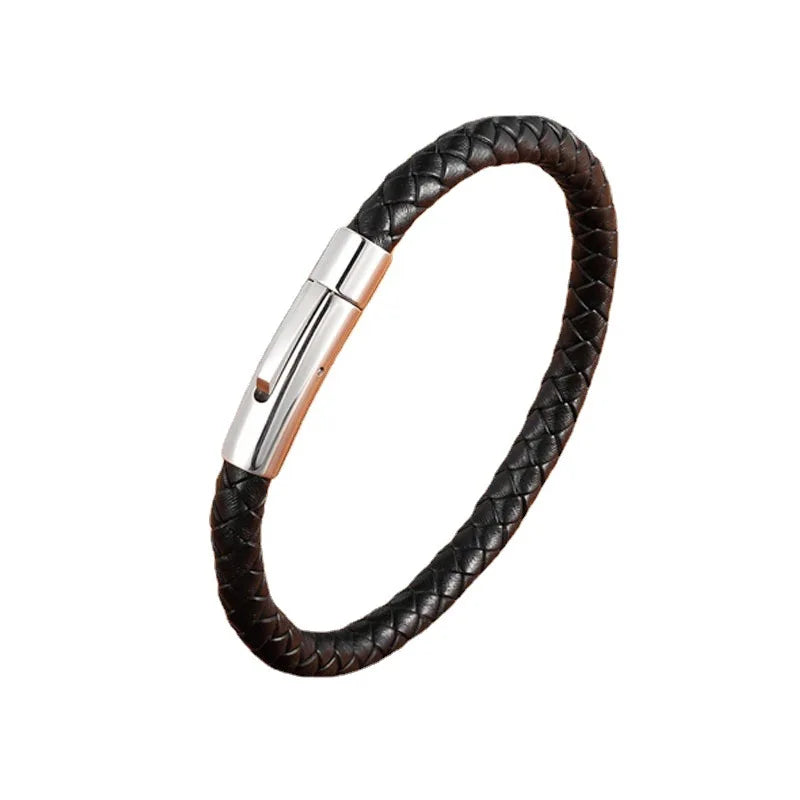 Quality Leather Bracelet for Men Women Stainless Steel Accessories Braid Style Bangles Birthday Party Jewelry Gifts