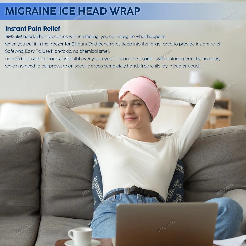 Migraine Relief HatHead Massager Gel Hot Cold Therapy Headache Migraine Relief Cap For Chemo,Sinus,Neck Wearable Therapy Wrap