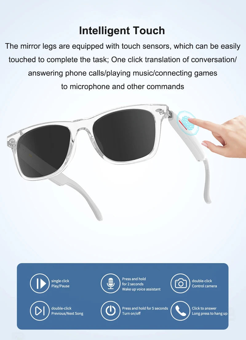 Smart AI Translation Glasses 100+ Languages Real-time Translation Bluetooth Sunglasses Earphones Voice Assistant Call Music