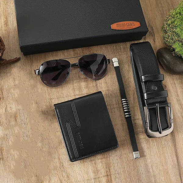 Men's fashion trend watches; men's casual versatile steel strap quartz watches gift box set