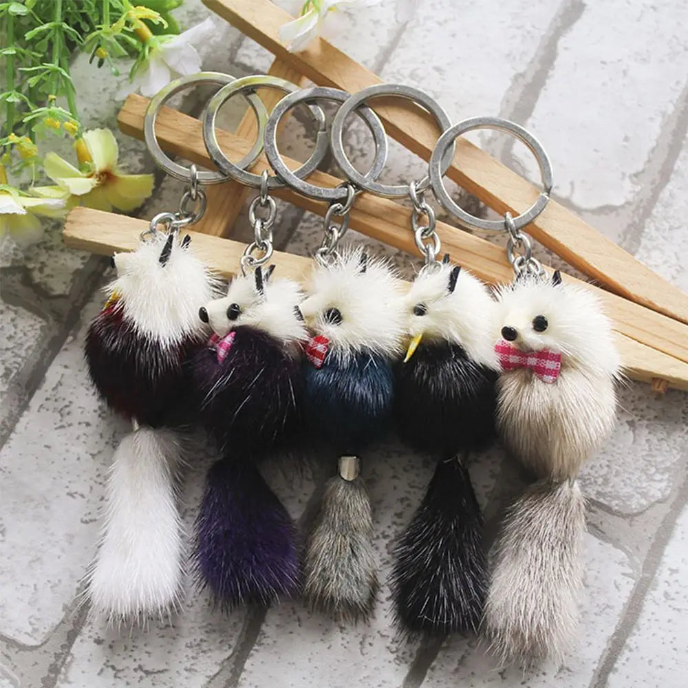 Mink Fur Pom Pom Keychain - Cute Animal Plush Toy Bag Accessory