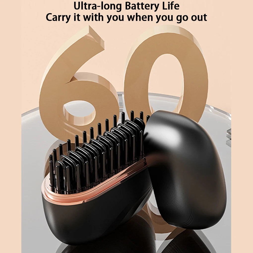 Mini Cordless Hair Straightening Brush - Portable Rechargeable Styling Tool