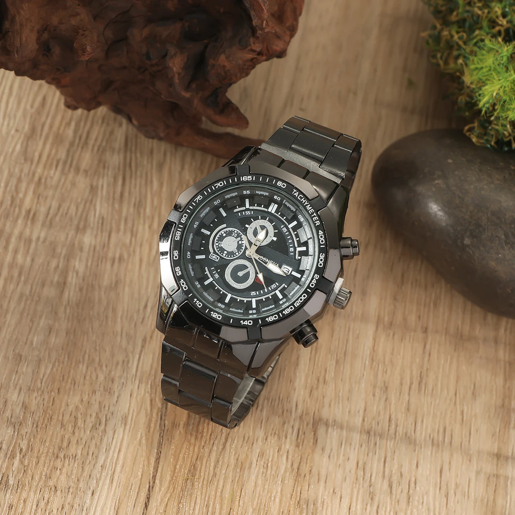 Men's fashion trend watches; men's casual versatile steel strap quartz watches gift box set