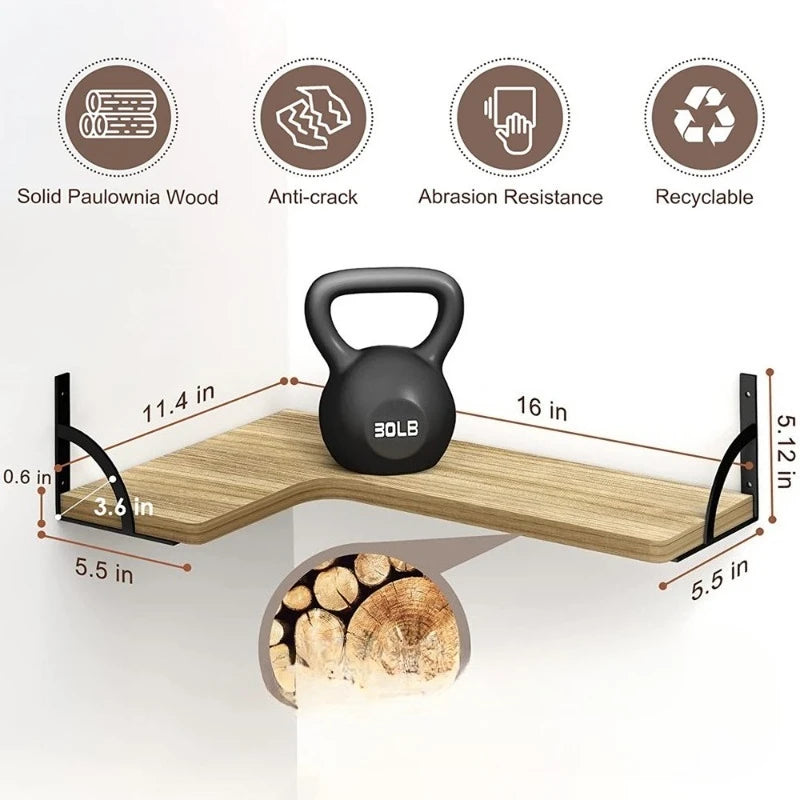 L-Shaped Corner Wall Shelves - Floating Wood Shelves Set of 3 for Living Room & Bedroom
