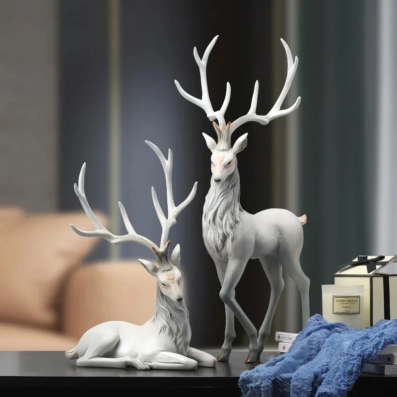 Luxury Resin Deer Statue 35cm - European Elk Figurine Home Decor