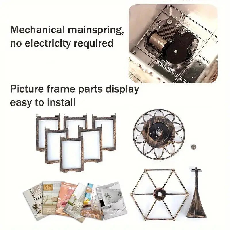 Vintage Carousel Windmill Photo Frame - Retro Bronze Rotating Picture Display 4/5 Inch