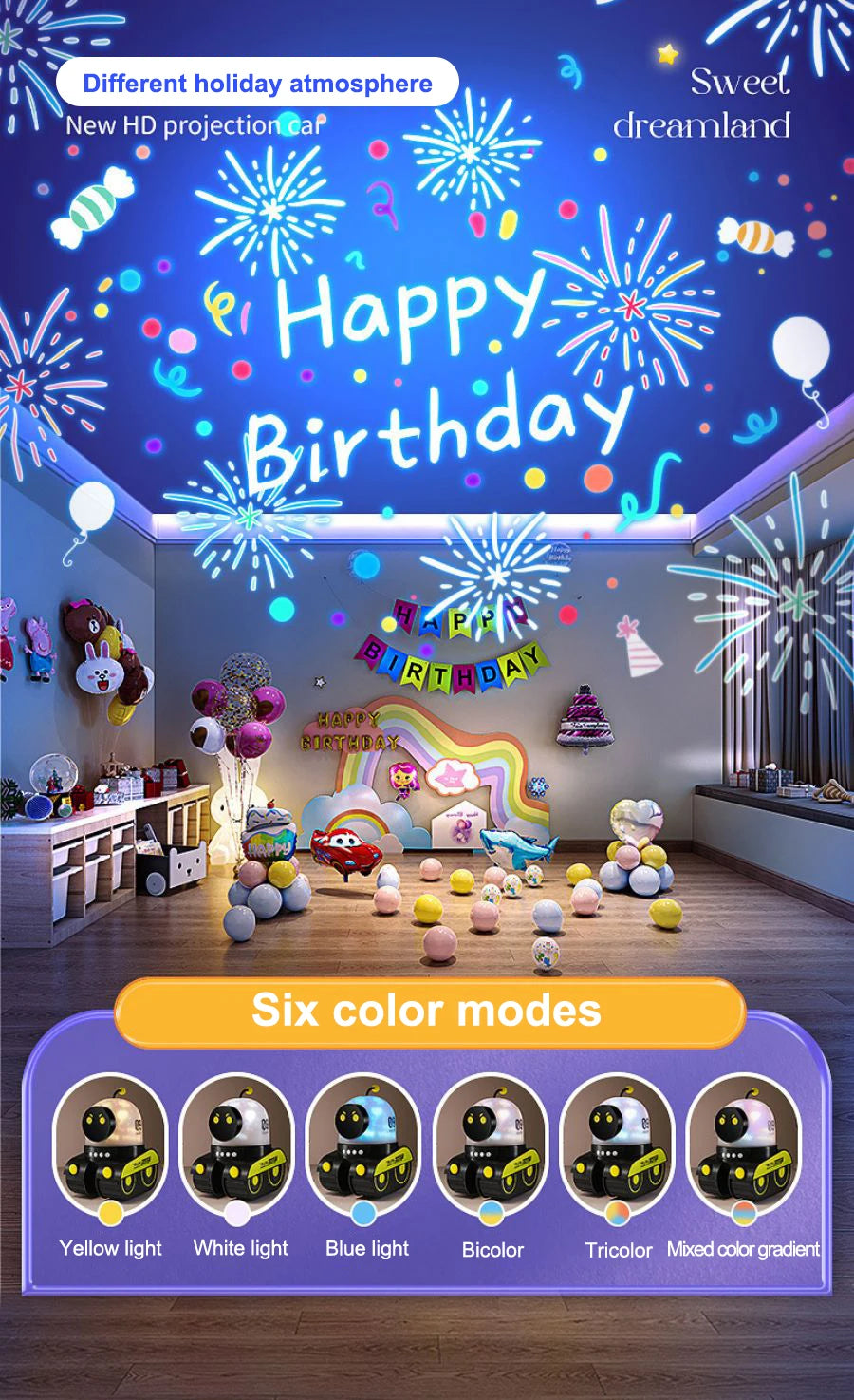 Kids Gift Robot Projector Night Light With Music Rechargeable Universe Starry Sky Rotate LED Projection Lamp