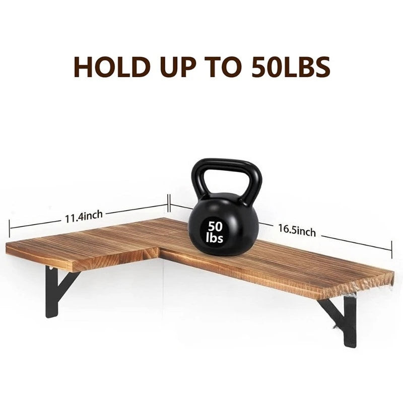 L-Shaped Corner Wall Shelves - Floating Wood Shelves Set of 3 for Living Room & Bedroom