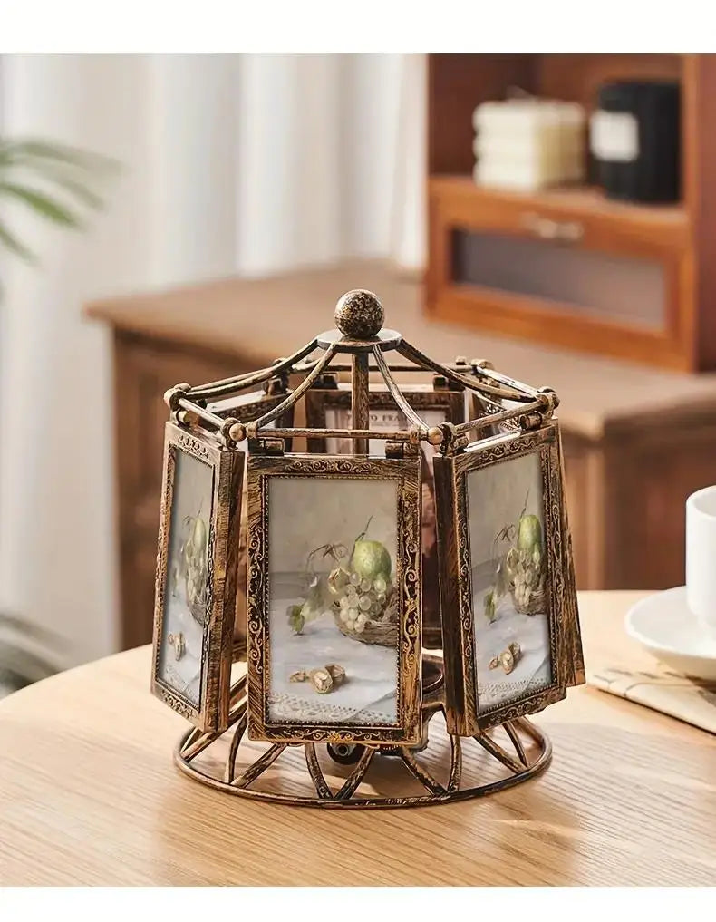 Vintage Carousel Windmill Photo Frame - Retro Bronze Rotating Picture Display 4/5 Inch
