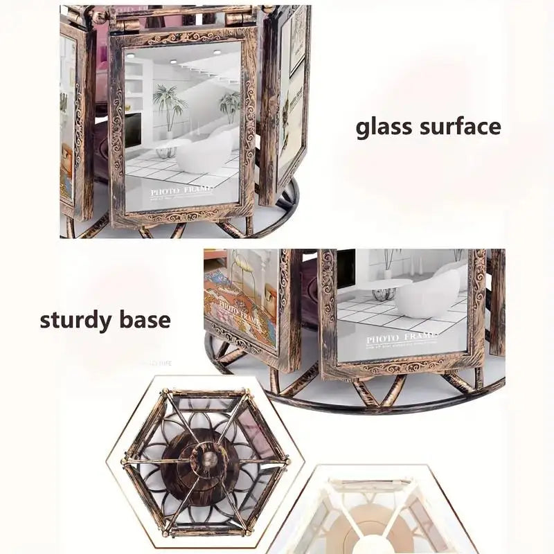 Vintage Carousel Windmill Photo Frame - Retro Bronze Rotating Picture Display 4/5 Inch