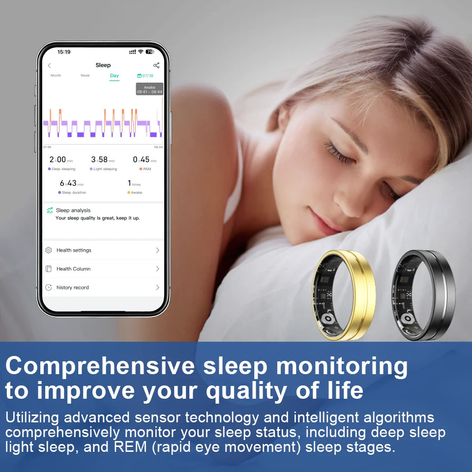 Smart Fitness Ring - Health Monitor with Heart Rate, Blood Pressure & Sleep Tracking