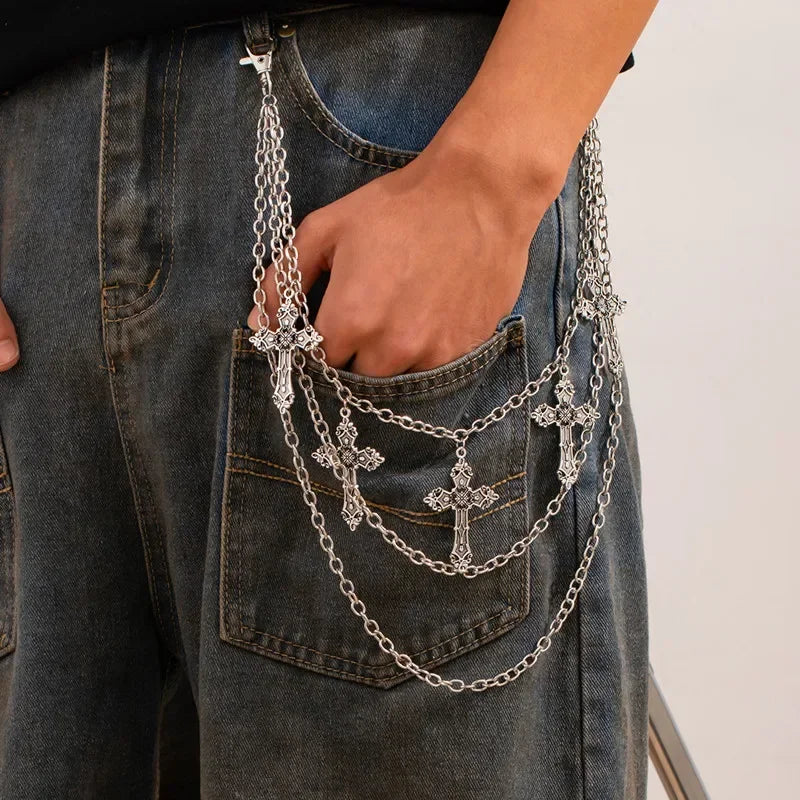 Fashion Punk Metal Pants Chain Hip Hop Waist Chain Cross Pendant Jeans Chain For Men Women Accessories Gifts