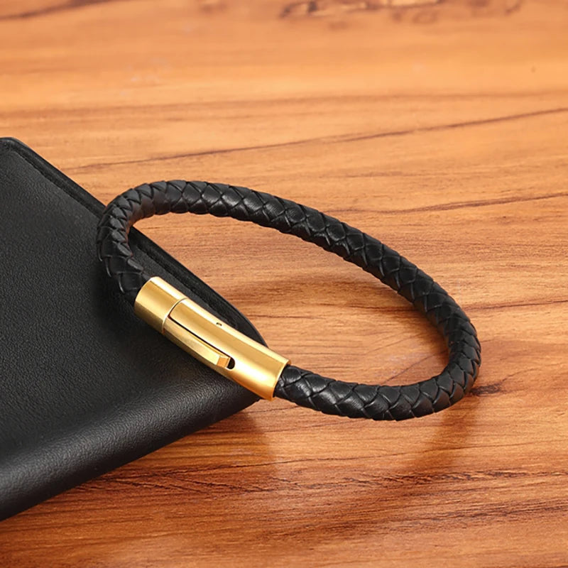 Quality Leather Bracelet for Men Women Stainless Steel Accessories Braid Style Bangles Birthday Party Jewelry Gifts