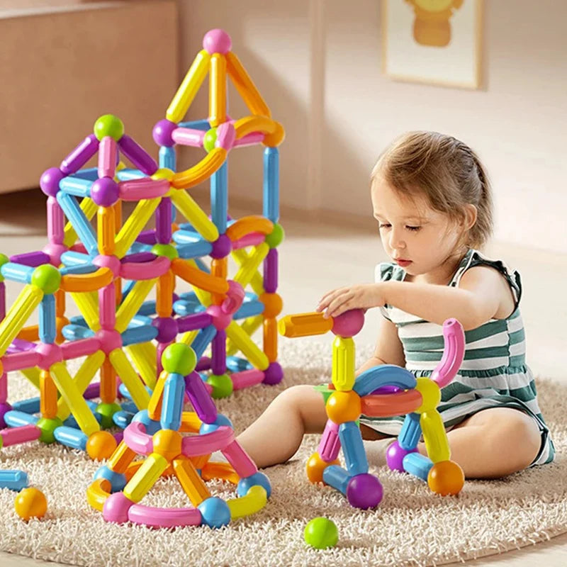 Magnet Ball Sticks Rod Games Magnetic Construction Set 188PCS Magnetic Building Blocks Toy Montessori Educational Toys for Kids