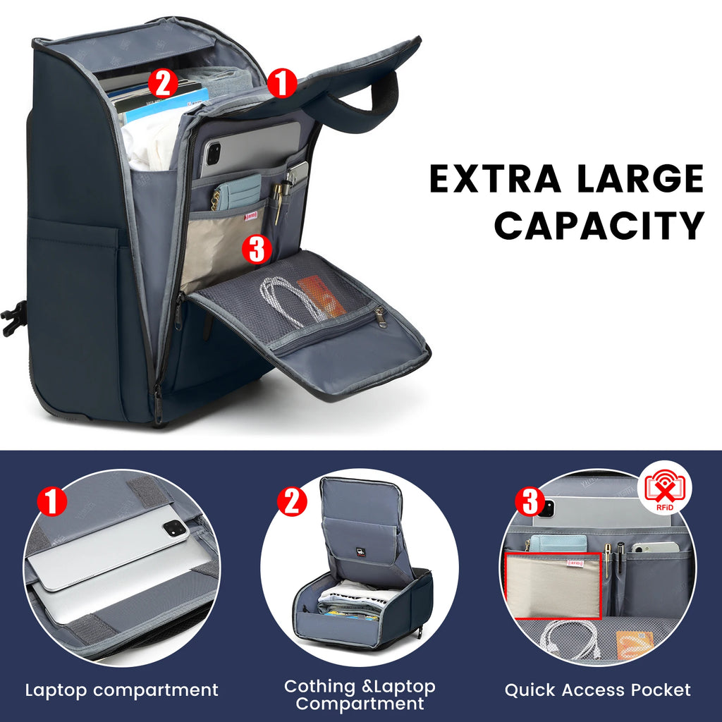 18" Rolling Backpack with Wheels | 3-in-1 Laptop Travel Bag for Business & School | Waterproof