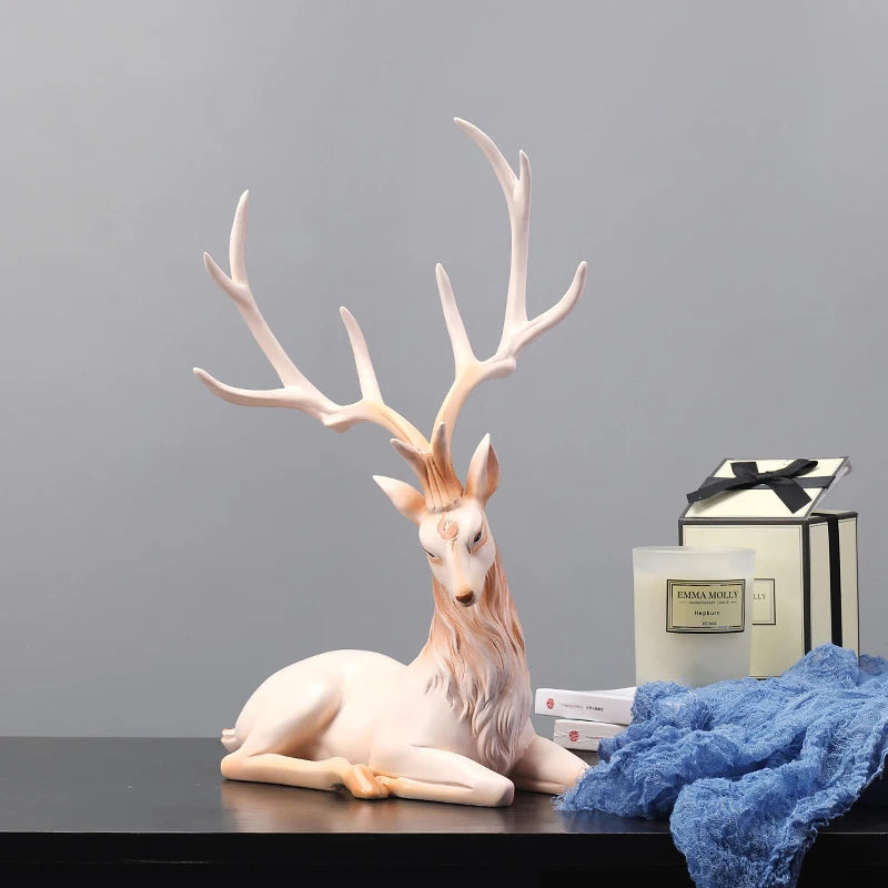 Luxury Resin Deer Statue 35cm - European Elk Figurine Home Decor