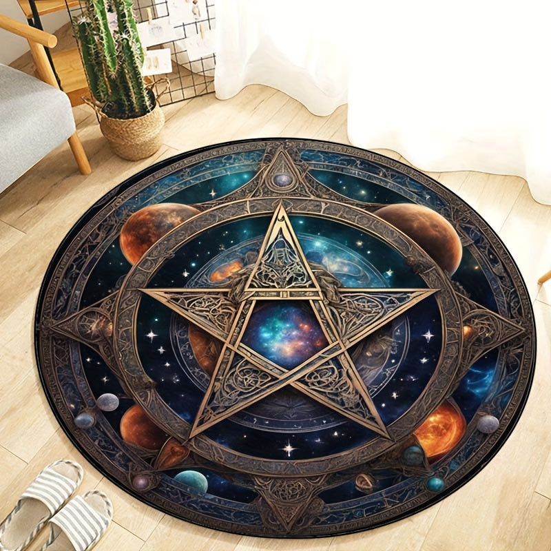 Round 3D Cosmic Planet Rug - Crystal Velvet Circle Carpet for Living Room & Bedroom