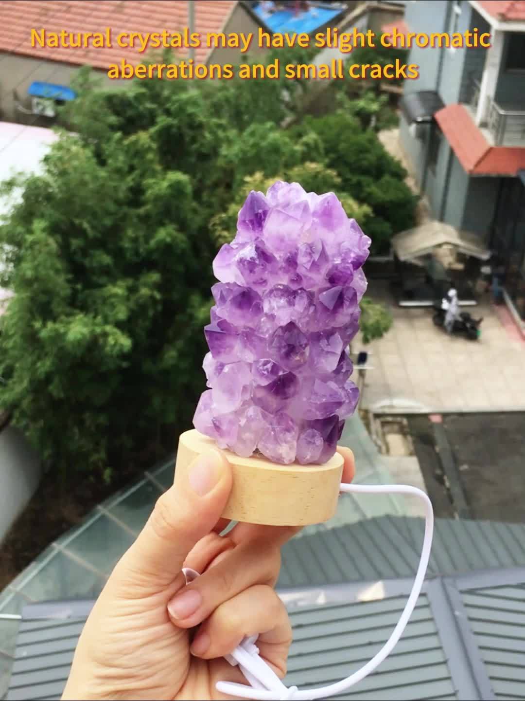 Natural Amethyst Crystal Lamp - USB Powered Healing Stone Night Light