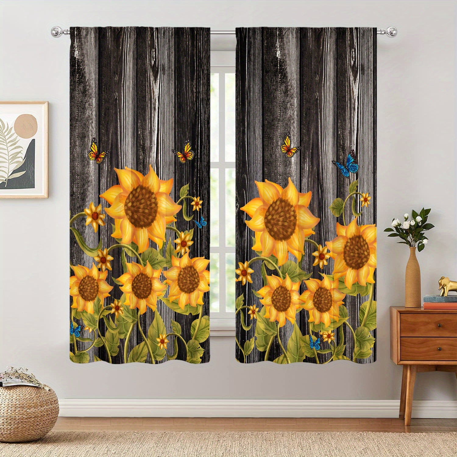 Sunflower Printed Curtains - Perfect For Bedroom, Office, Kitchen and Living Room