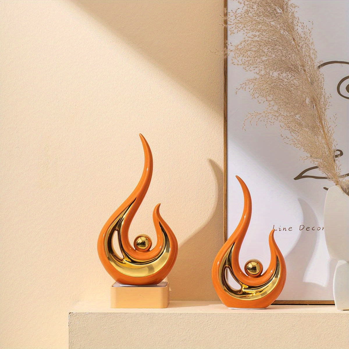 Modern Geometric Porcelain Sculpture - Black & Gold Home Decor Gift