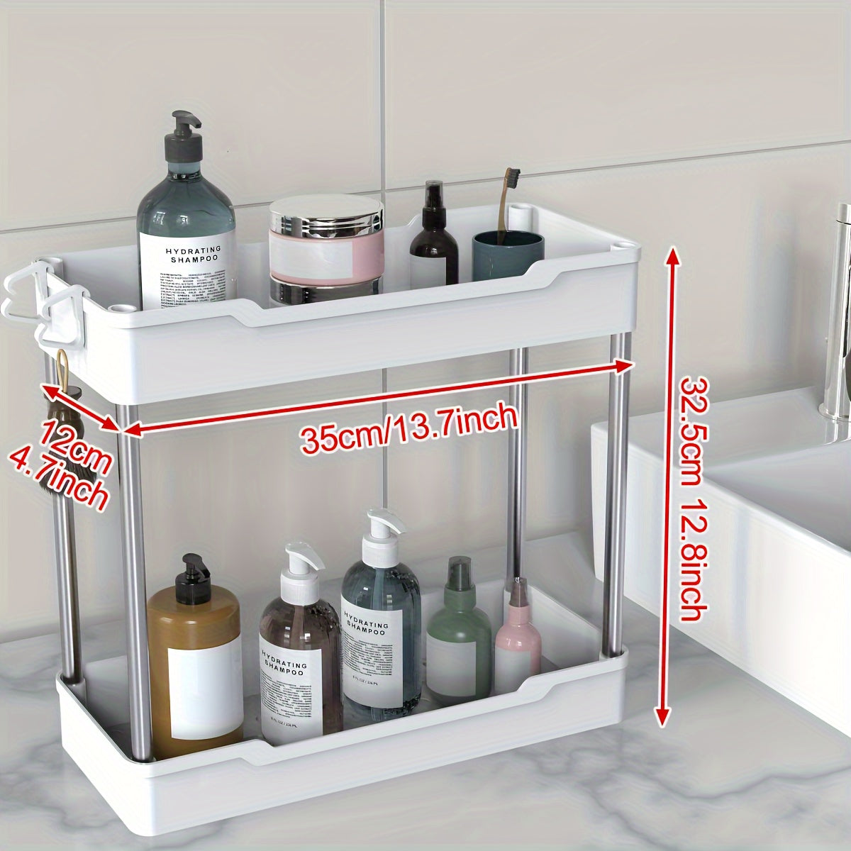 Slim Bathroom Countertop Organizer - Multi-Tier Storage Rack with Gold Accents