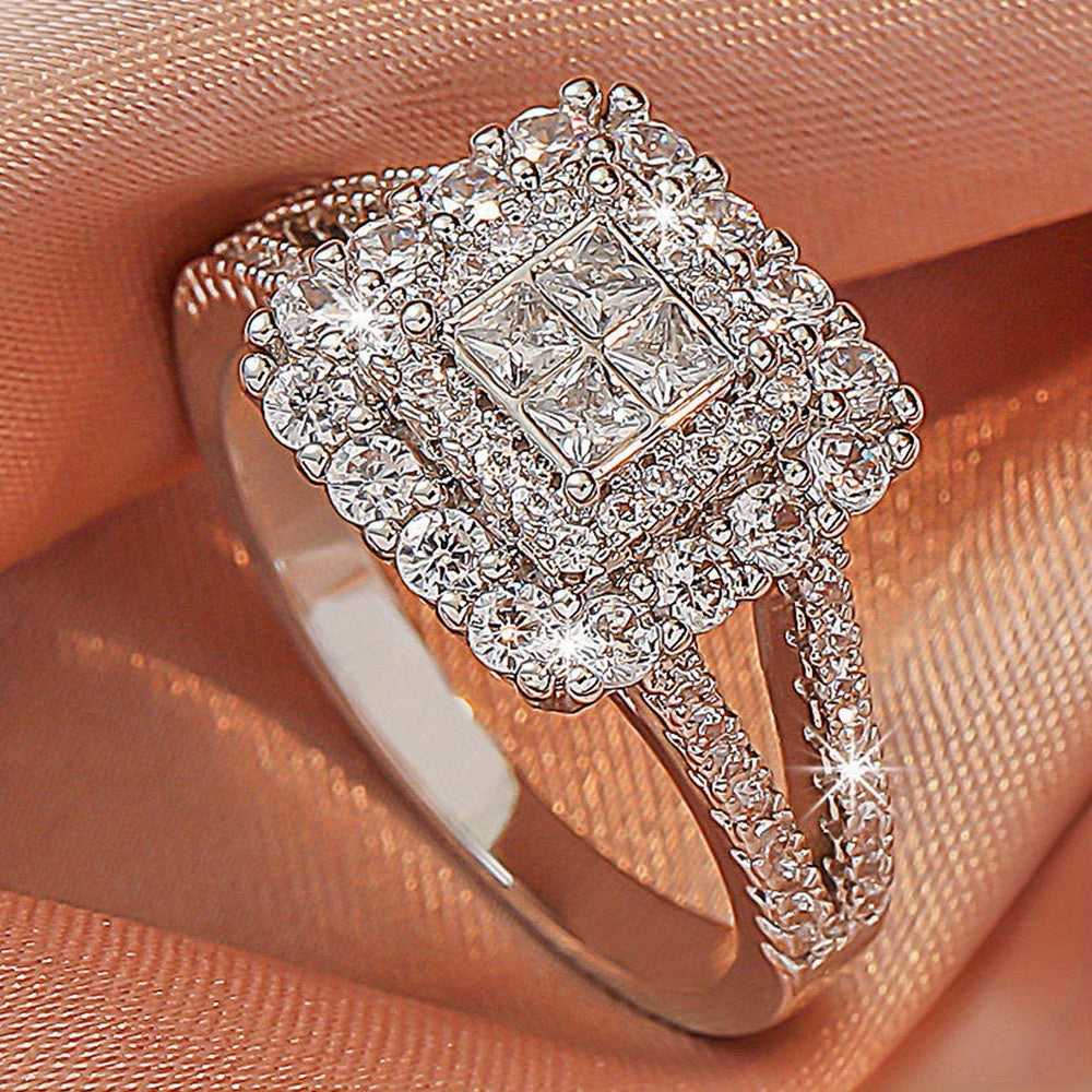 Platinum Plated Copper Ring with Cubic Zirconia