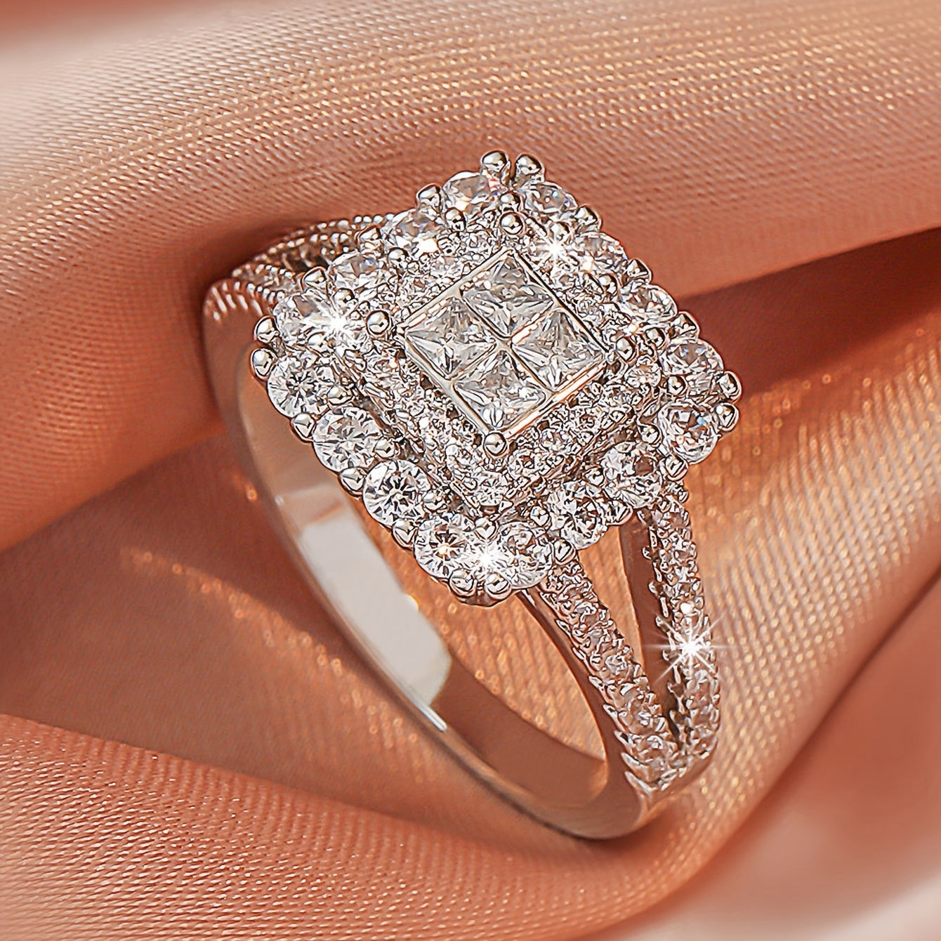 Platinum Plated Copper Ring with Cubic Zirconia