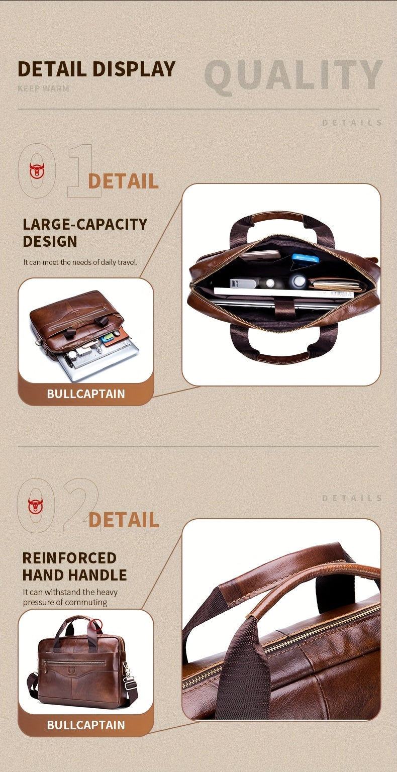 Top-Grain Leather Briefcase | Multi-Compartment Crossbody Bag for Work & Commute