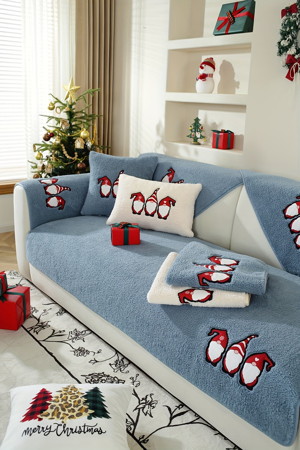 Christmas Decorations Sherpa Fleece Sofa Cover - Thickened Warmly, Soft Plush Fabric, Living Room Sofa Couch Protector, Cozy Winter Home Decor