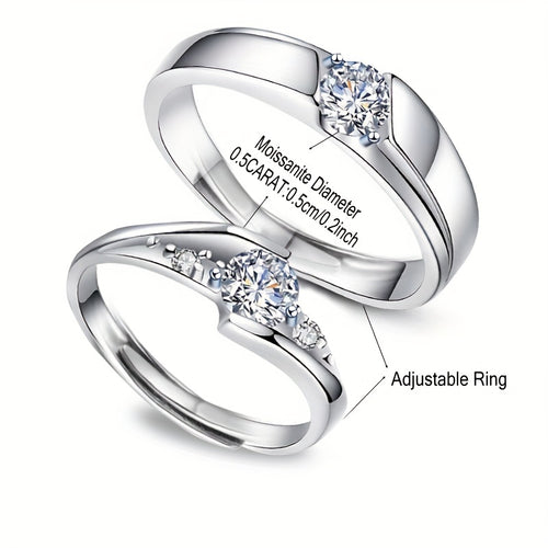 1Pair 925 Sterling Silver Moissanite Couple Rings Romantic Valentine's Day, Memorial Day, Birthday Gift