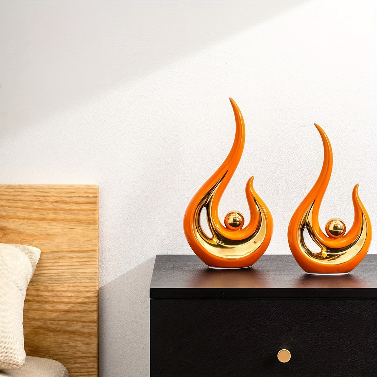 Modern Geometric Porcelain Sculpture - Black & Gold Home Decor Gift