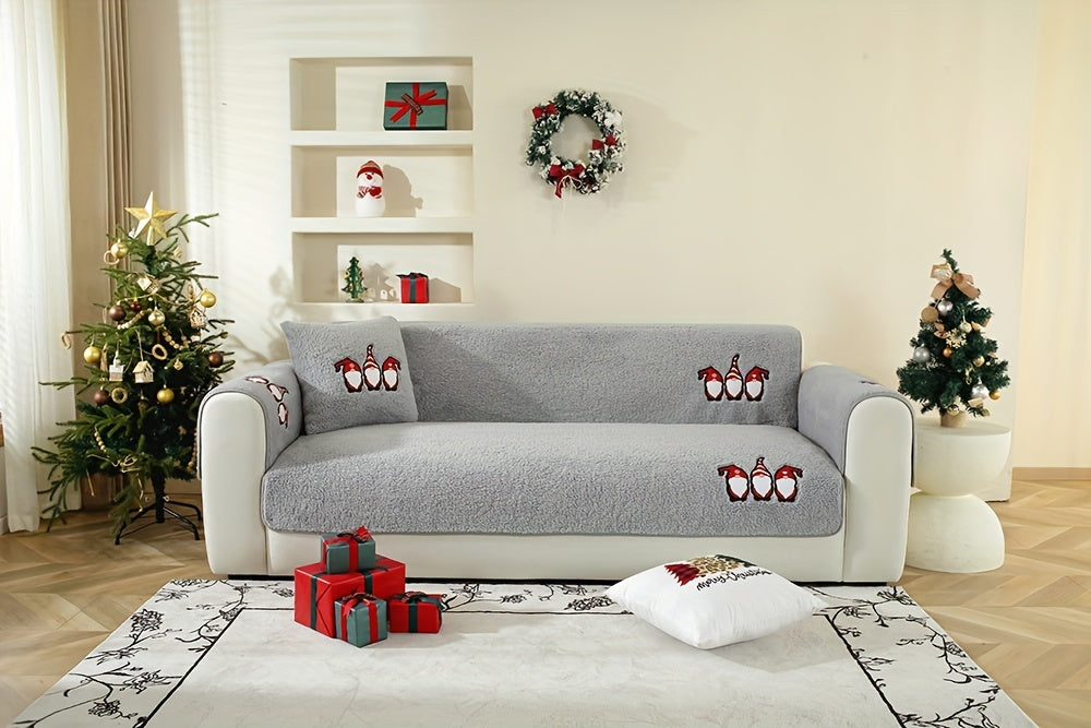 Christmas Decorations Sherpa Fleece Sofa Cover - Thickened Warmly, Soft Plush Fabric, Living Room Sofa Couch Protector, Cozy Winter Home Decor