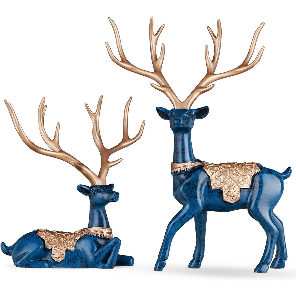 Majestic Blue Reindeer Figurines - Modern Home Decor Style - Shelf-Ready Deer Statues for Living Room Entrance and Table Decor