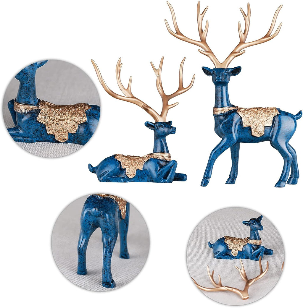 Majestic Blue Reindeer Figurines - Modern Home Decor Style - Shelf-Ready Deer Statues for Living Room Entrance and Table Decor