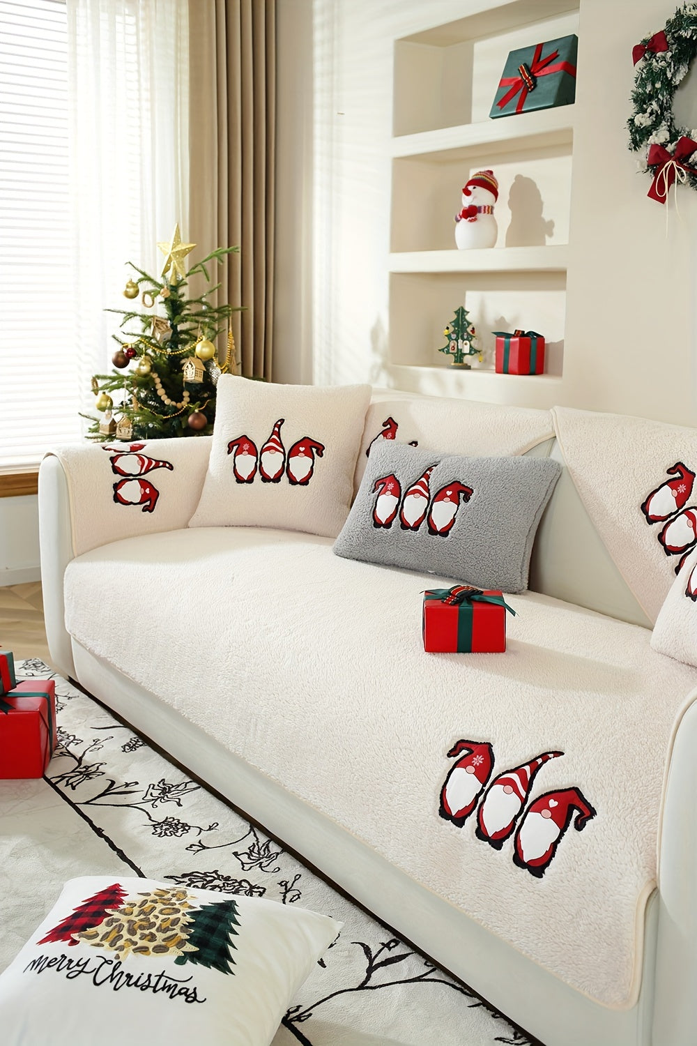 Christmas Decorations Sherpa Fleece Sofa Cover - Thickened Warmly, Soft Plush Fabric, Living Room Sofa Couch Protector, Cozy Winter Home Decor