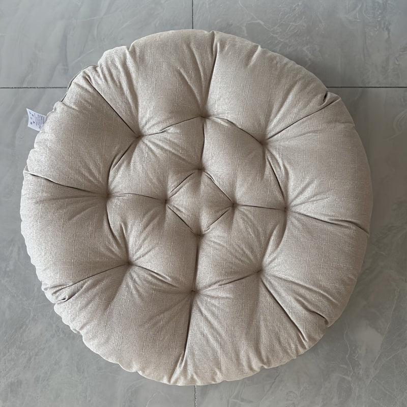 Round Linen Floor Cushion - Japanese Tatami Meditation Pillow Futon