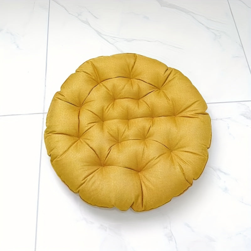 Round Linen Floor Cushion - Japanese Tatami Meditation Pillow Futon