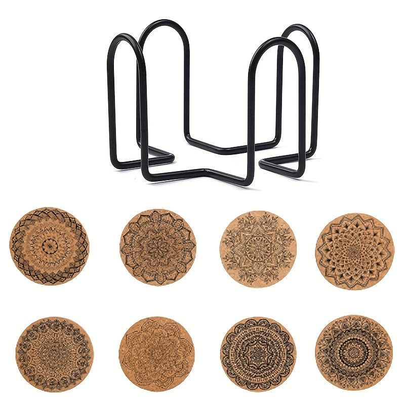 8 Piece Cork Coasters Set - Heat Resistant Non-Slip Drink Mats