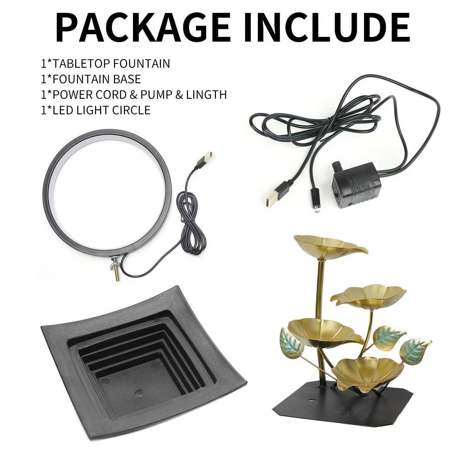 USB Powered Tabletop Fountain with Rocks - Indoor Water Feature for Home Office