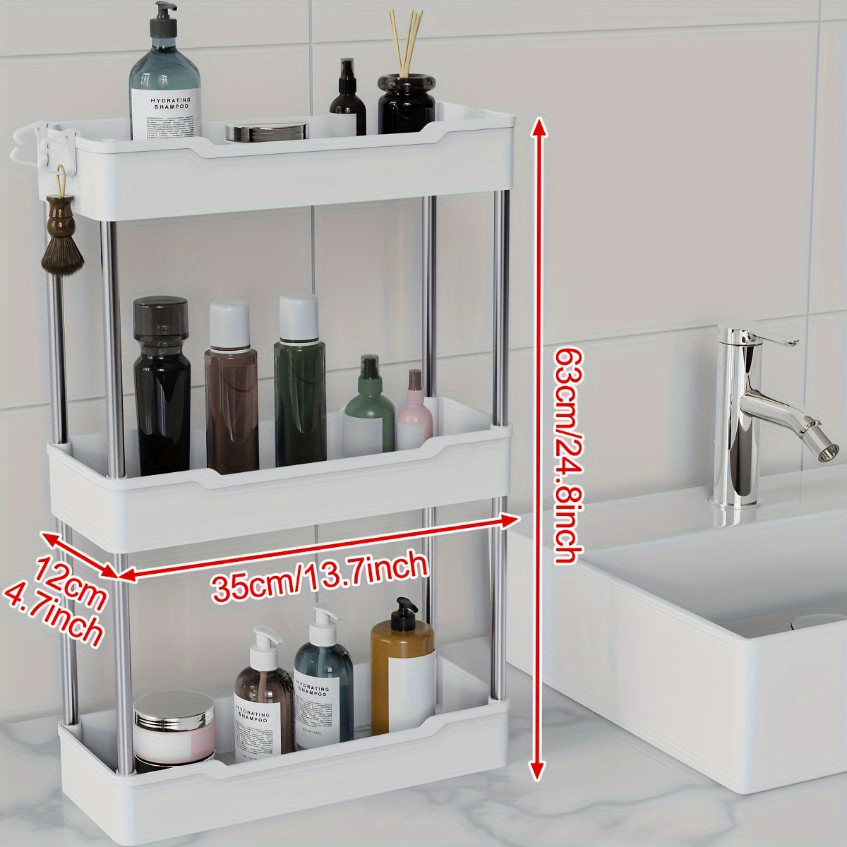 Slim Bathroom Countertop Organizer - Multi-Tier Storage Rack with Gold Accents