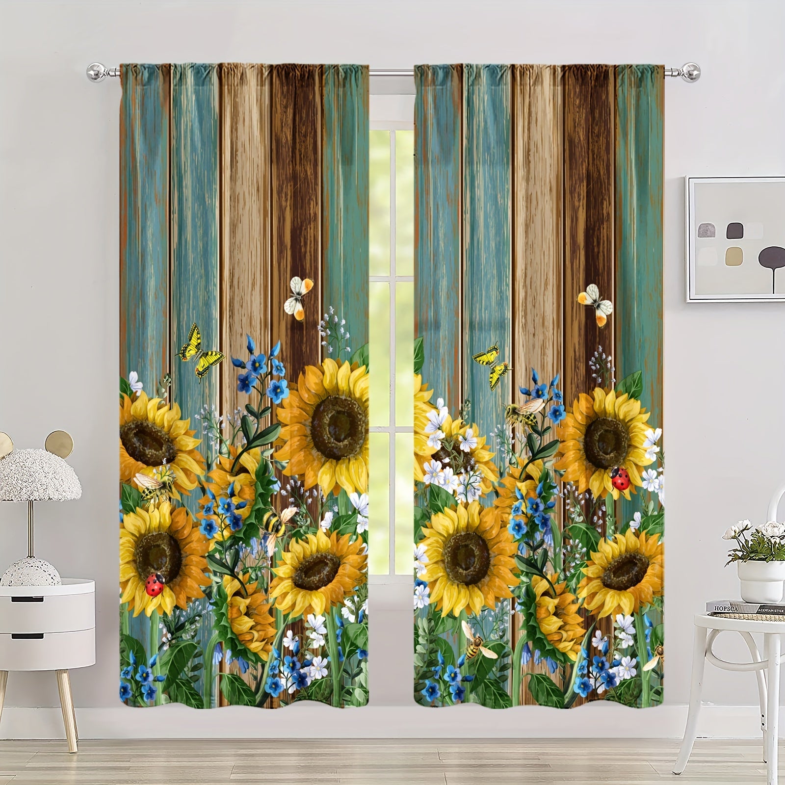 Sunflower Printed Curtains - Perfect For Bedroom, Office, Kitchen and Living Room