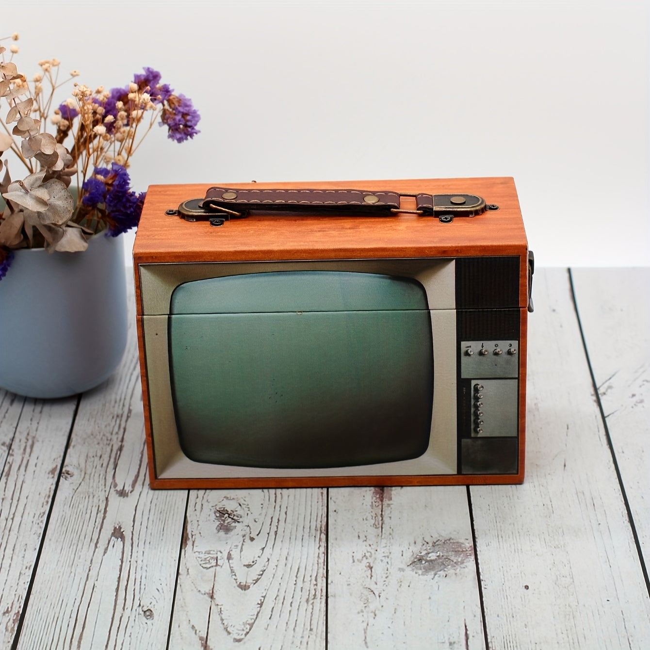 Vintage TV Storage Box - Retro Wooden Jewelry Box Gift for Home Decor