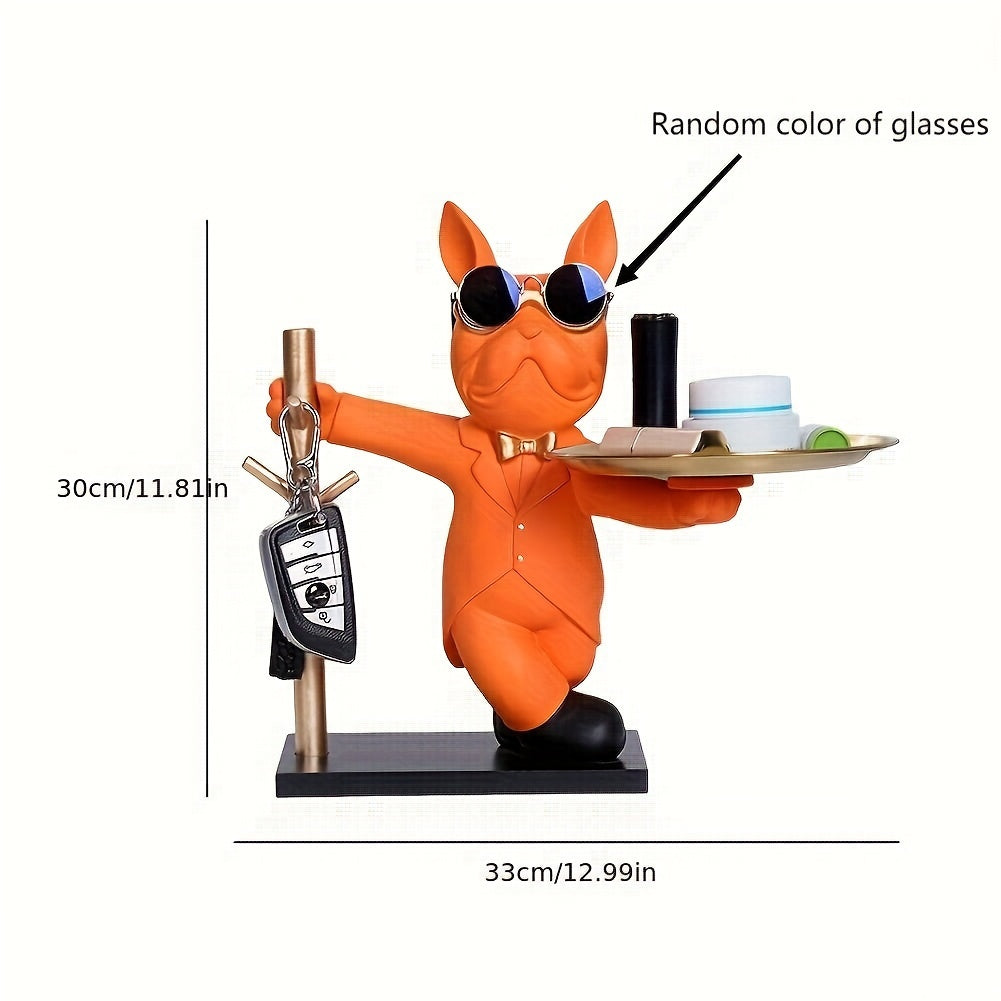 Abstract Resin French Bulldog Sculpture with Storage Tray - Modern Dog Statue Decor